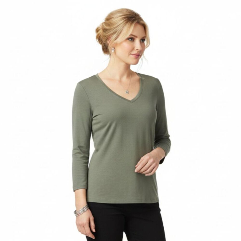 Chico’s Gray 3/4 Sleeve Chloe Cotton Tee T Shirt Top NEW 0 M